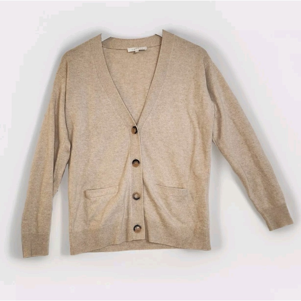 Sandro Cashmere Cardigan Long Sleeve Pockets Elbow Patches Womens Sweater Size 1